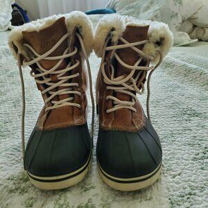 Crocs Allcast Luxe Leather Waterproof Faux Shearling Duck Boots